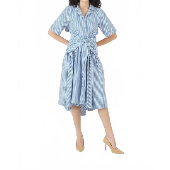 NEW ROSIE ASSOULIN tie shirt dress in cotton poplin stripe blue - Picture 1 of 6